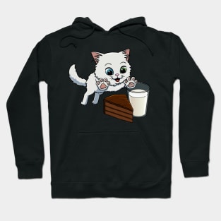 Turkish Angora Cat excited to have Chocolate Cake with Milk Hoodie